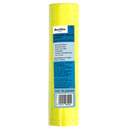 BARRILITO - Etiqueta Amarilla Barrilito Precio 22x12mm Rollo C/550 Etiquetas