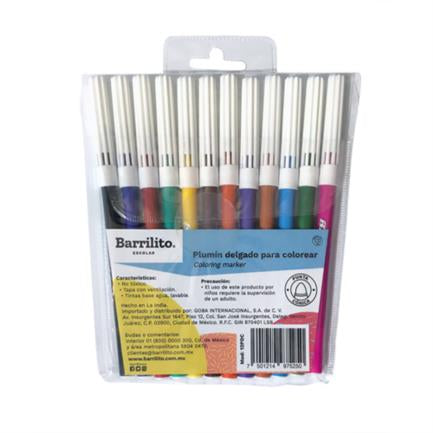 BARRILITO - Plumones Barrilito Delgado Colores Surtidos Bolsa C/12 Pzas