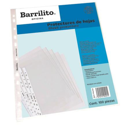 BARRILITO - Protectores de Hojas Barrilito Tamaño Carta Ligeros Paquete C/100 Pzas