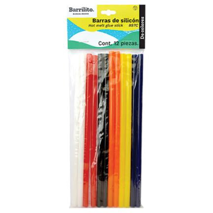BARRILITO - Barras de Silicón Barrilito 7mm Colores Surtidos Bolsa C/12 Pzas