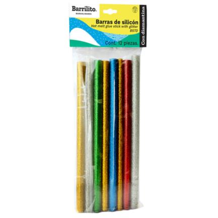 BARRILITO - Barras de Silicón Barrilito 7mm Diamantina Bolsa C/12 Pzas