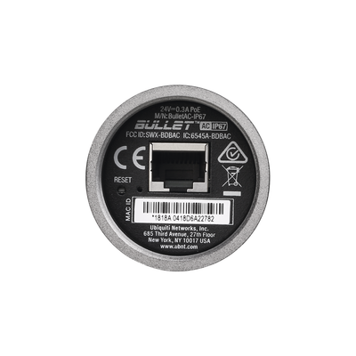UBIQUITI - Radio Doble Banda Bullet airMAX AC IP67 hasta 160 Mbps en 2.4 GHz (2412-2472 MHz) o 300 Mbps en 5 GHz (5150-5875 MHz)
