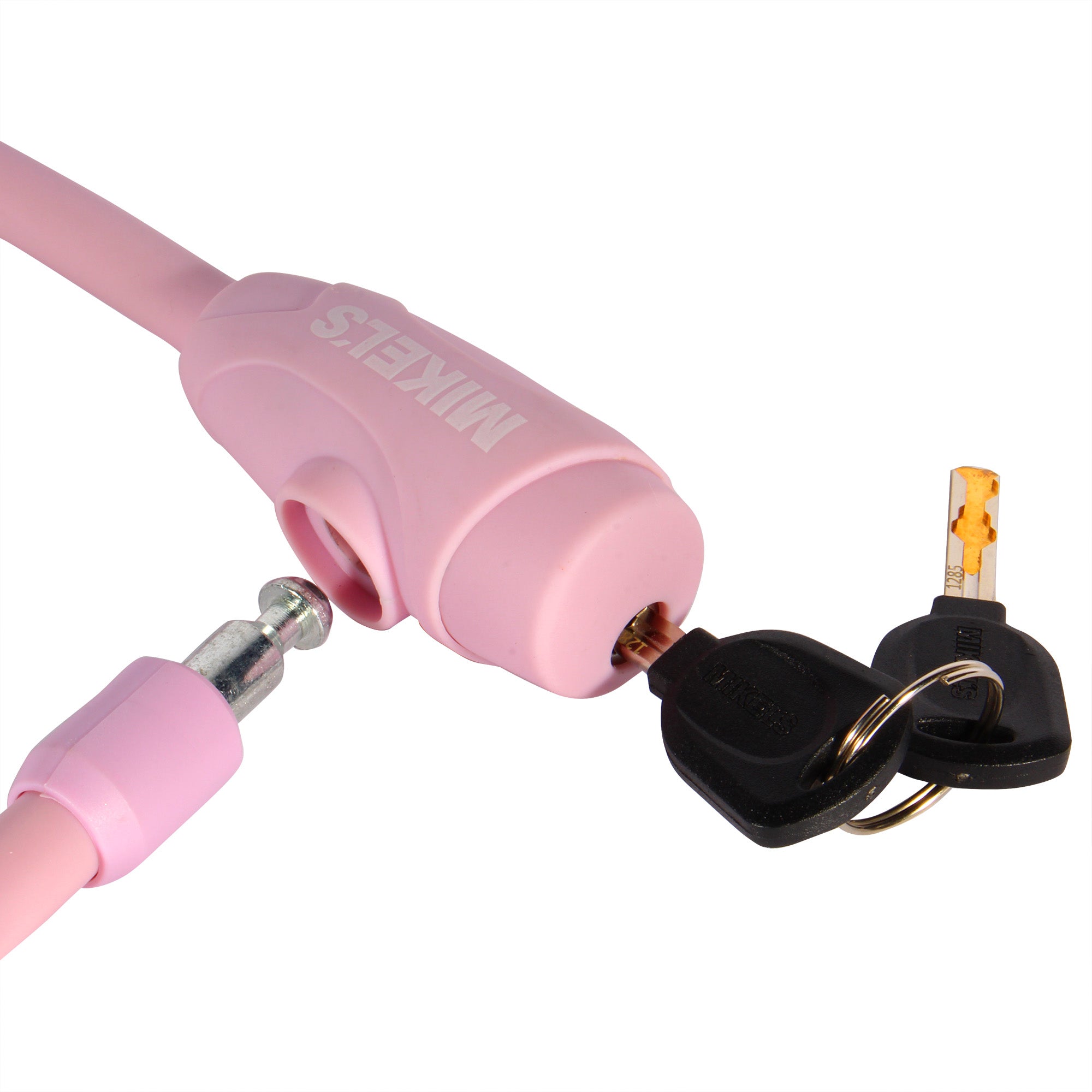 Cable candado con llaves, color rosa (1 mt)