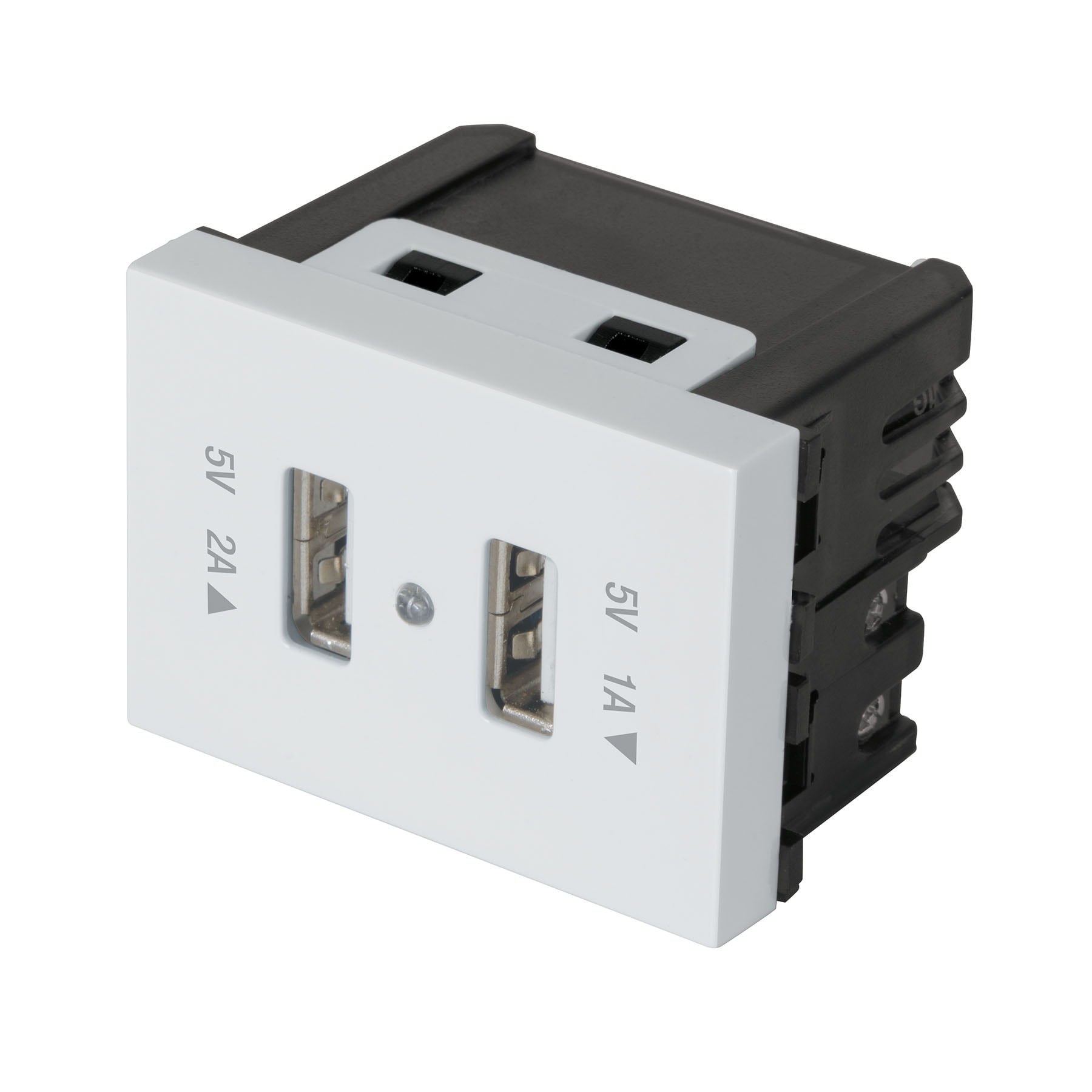 Toma con 2 puertos USB, 1.5 modulos, linea Espa–ola, blanco