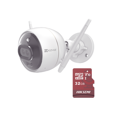 EZVIZ - Kit de Camara WiFi y Memoria Micro SD / Incluye 1 Pieza C3X y 1 Memoria MicroSD 32GB / Audio de Dos Vías / Colores en Oscuridad / Detección Humana y de Vehículo