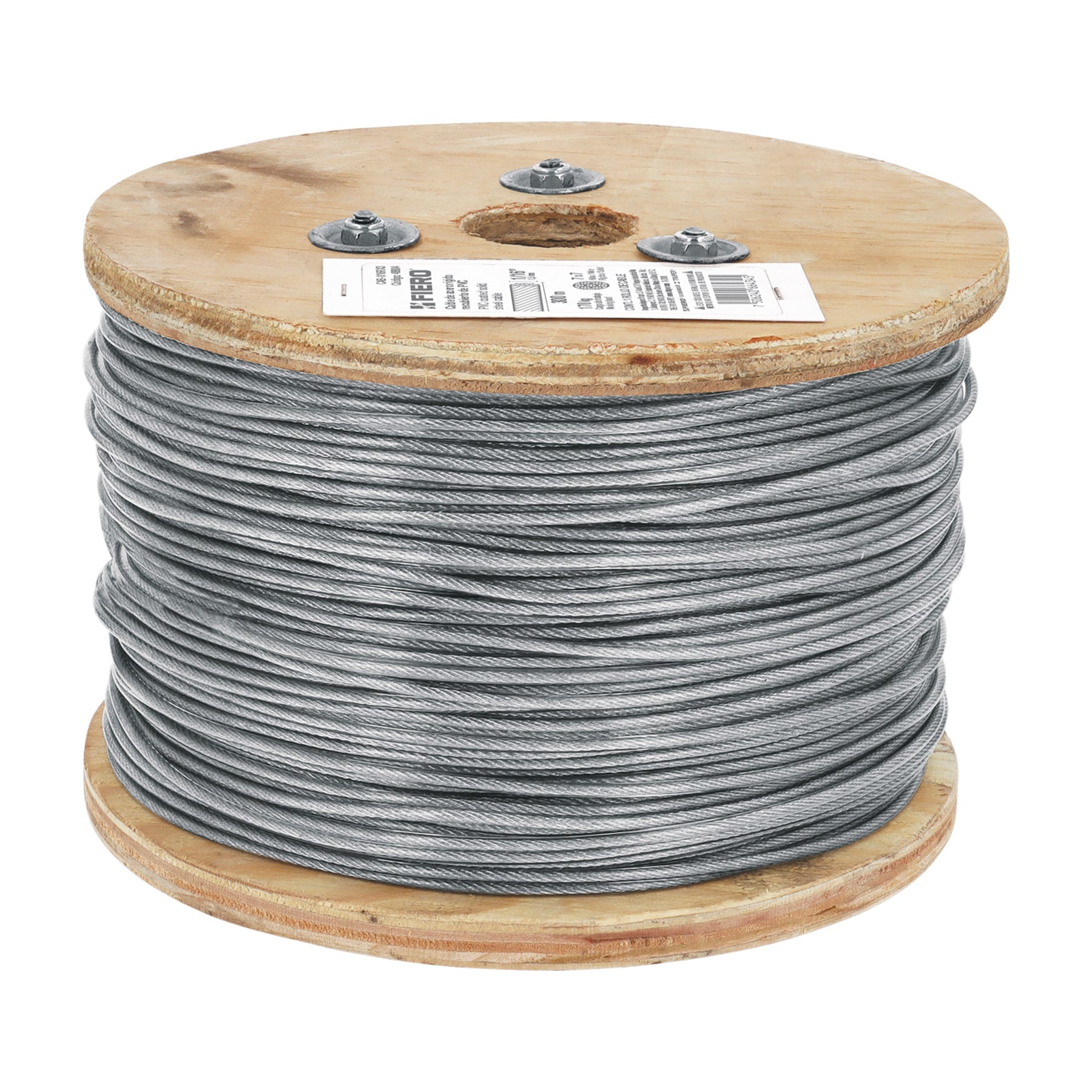 Metro de cable rigido 1/16' acero 7x7 recubierto PVC, 300 m