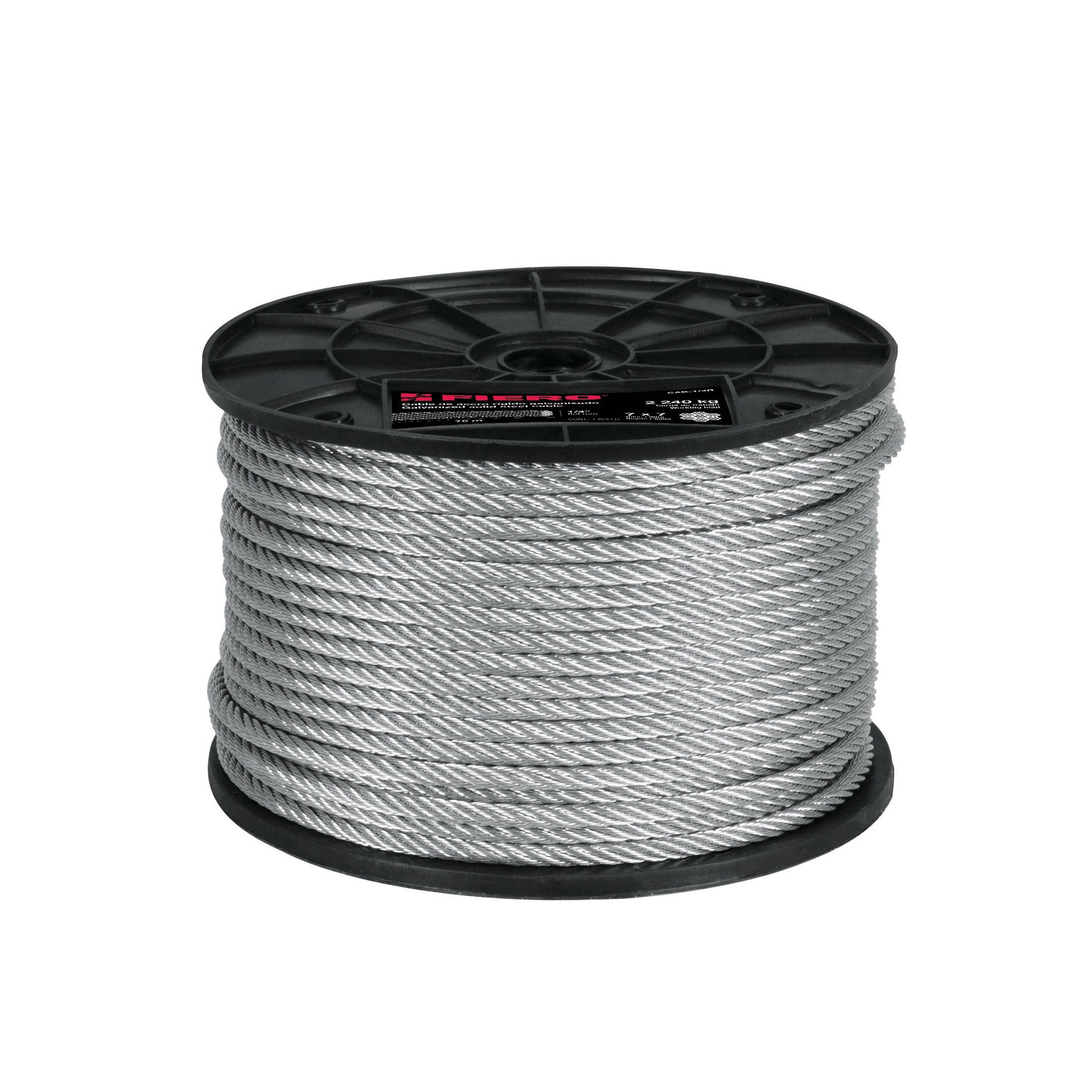 Metro de cable rigido 1/4' de acero 7x7 hilos, 75 m, FIERO