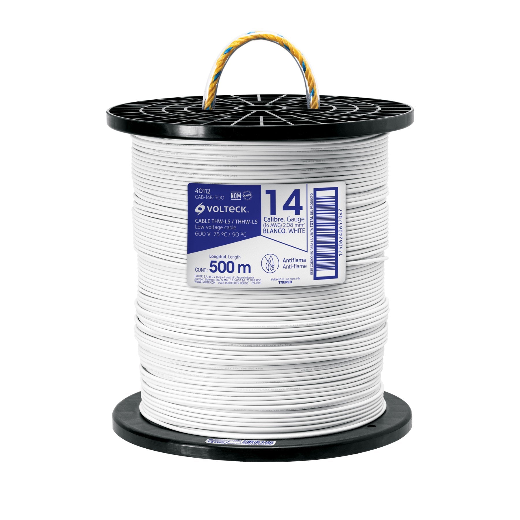 Metro de cable THHW-LS 14 AWG blanco en carrete de 500 m