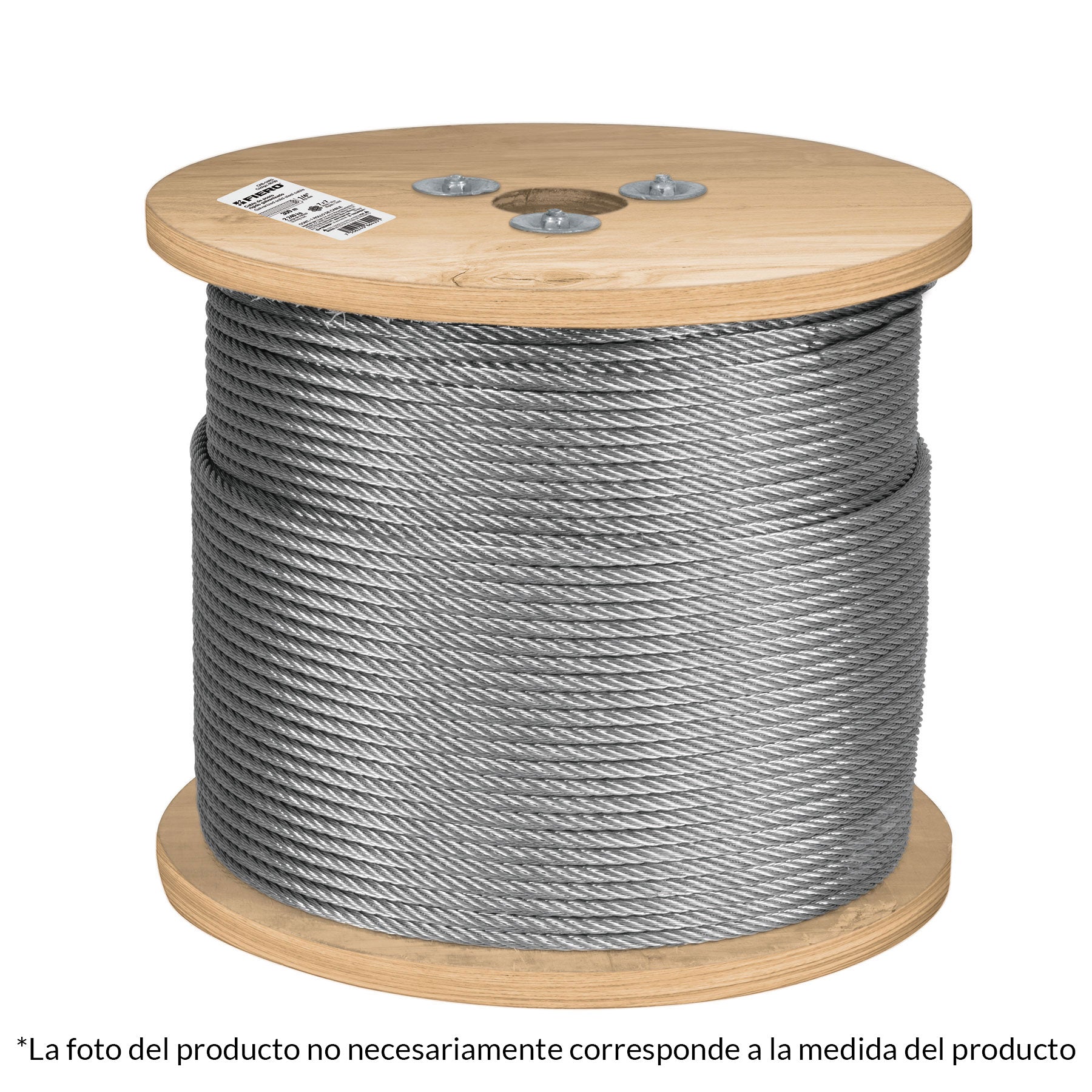 Metro de cable rigido 3/16' de acero 7x7 hilos, 300 m, FIERO