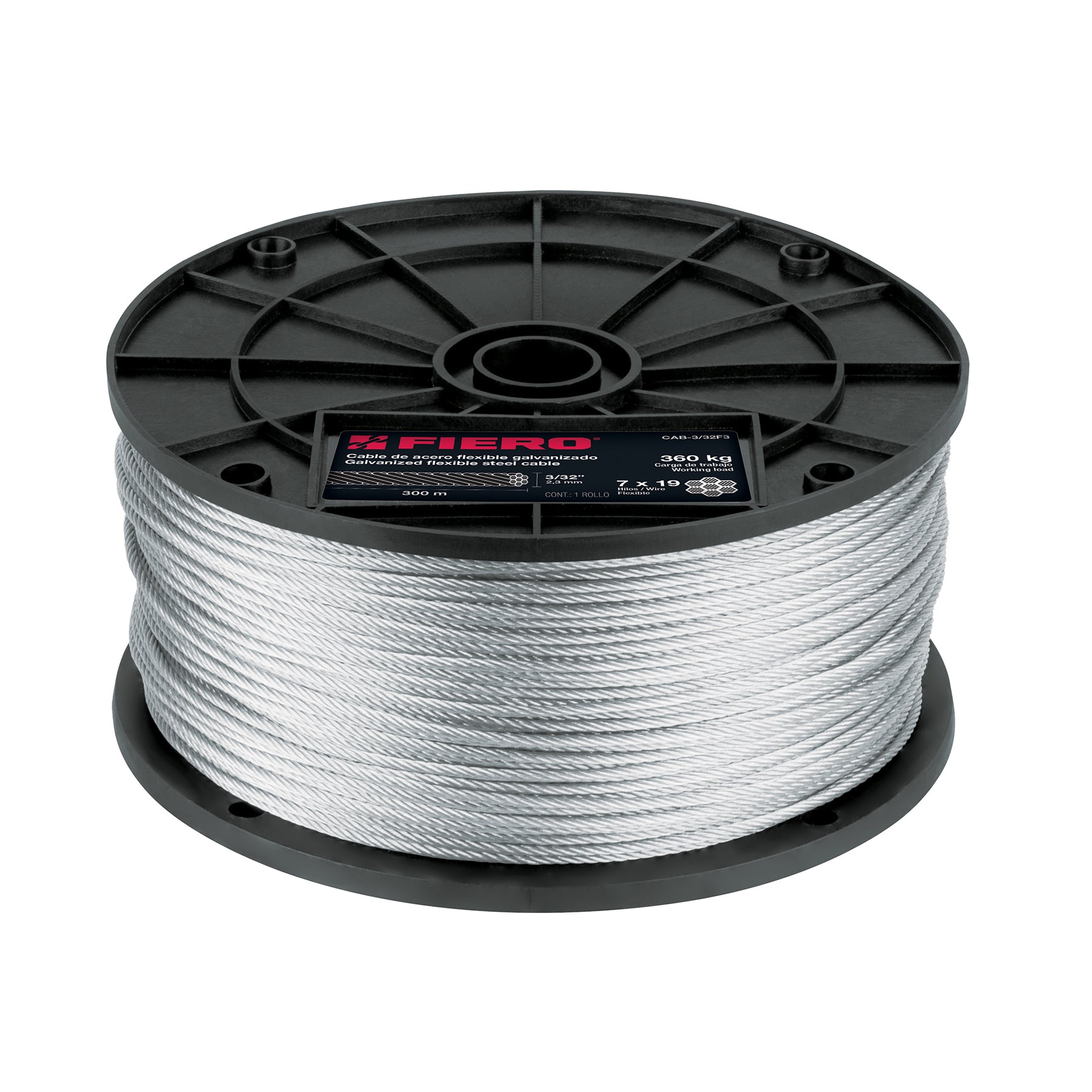 Metro de cable flexible 3/32' de acero 7x19 hilos, 300 m
