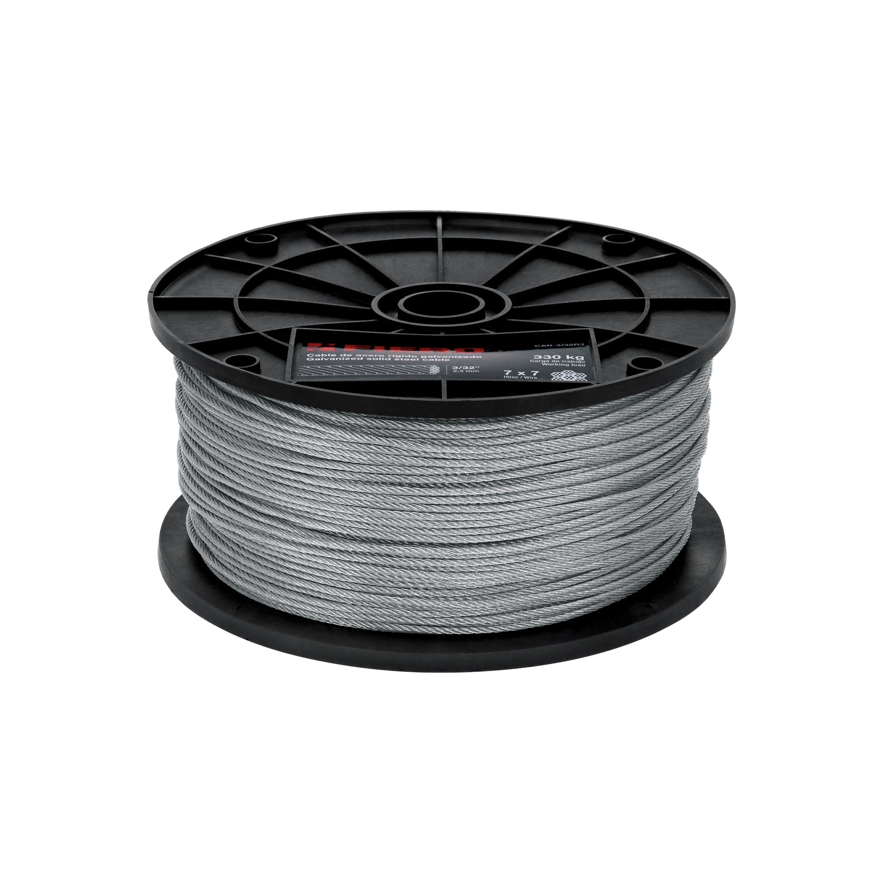 Metro de cable rigido 3/32' de acero 7x7 hilos, 300 m, FIERO
