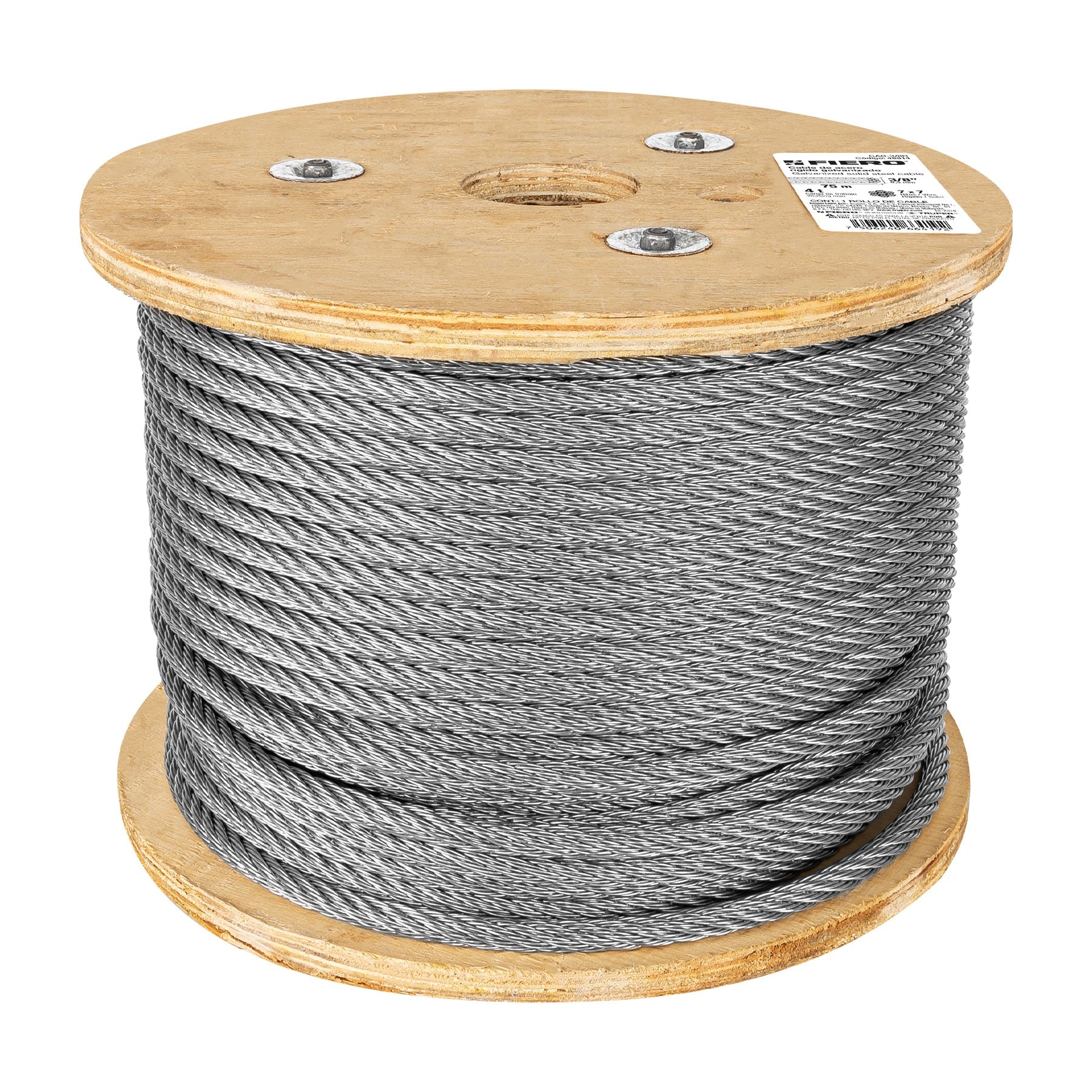 Metro de cable rigido 3/8' de acero 7x7 hilos, 75 m, FIERO