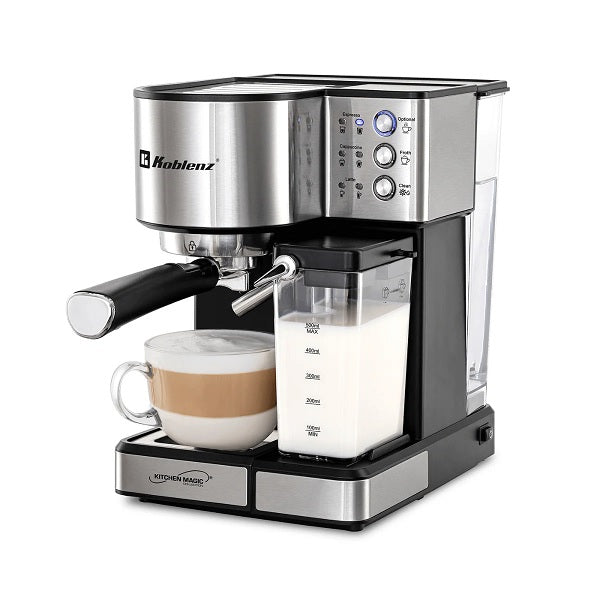 KOBLENZ - Cafetera Koblenz CKM-1350 en Color Negro con Acero Inoxidable Prepara Café Espresso Capiccino y Late 1350 Watts