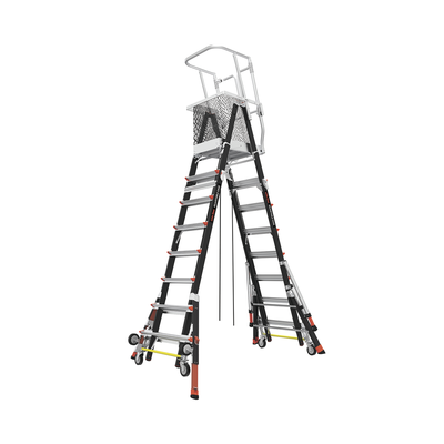 LITTLE GIANT LADDER SYSTEMS - Escalera de Fibra de Vidrio  con Jaula de 8'-14' (2.44 - 4.27 m). Con Ajuste en Ruedas (RATCHET™ Leveler) (SKU:18515-817).