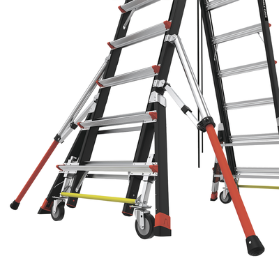 LITTLE GIANT LADDER SYSTEMS - Escalera de Fibra de Vidrio  con Jaula de 8'-14' (2.44 - 4.27 m). Con Ajuste en Ruedas (RATCHET™ Leveler) (SKU:18515-817).