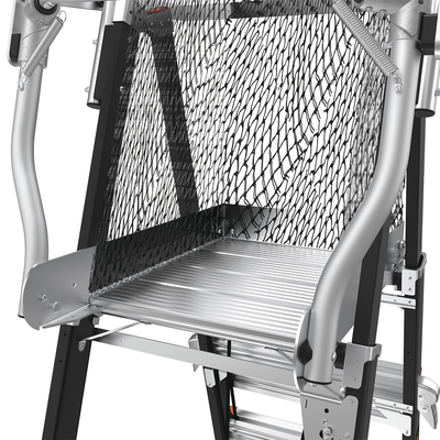 LITTLE GIANT LADDER SYSTEMS - Escalera de Fibra de Vidrio  con Jaula de 8'-14' (2.44 - 4.27 m). Con Ajuste en Ruedas (RATCHET™ Leveler) (SKU:18515-817).