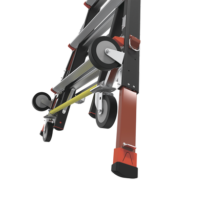 LITTLE GIANT LADDER SYSTEMS - Escalera de Fibra de Vidrio  con Jaula de 8'-14' (2.44 - 4.27 m). Con Ajuste en Ruedas (RATCHET™ Leveler) (SKU:18515-817).