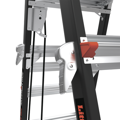 LITTLE GIANT LADDER SYSTEMS - Escalera de Fibra de Vidrio  con Jaula de 8'-14' (2.44 - 4.27 m). Con Ajuste en Ruedas (RATCHET™ Leveler) (SKU:18515-817).