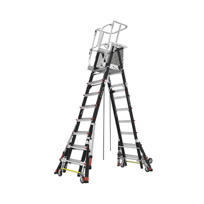 LITTLE GIANT LADDER SYSTEMS - Escalera de Fibra de Vidrio  con Jaula de 8'-14' (2.44 - 4.27 m). Con Ajuste en Ruedas (RATCHET™ Leveler) (SKU:18515-817).