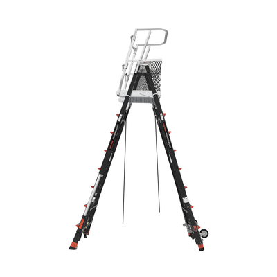 LITTLE GIANT LADDER SYSTEMS - Escalera de Fibra de Vidrio  con Jaula de 8'-14' (2.44 - 4.27 m). Con Ajuste en Ruedas (RATCHET™ Leveler) (SKU:18515-817).