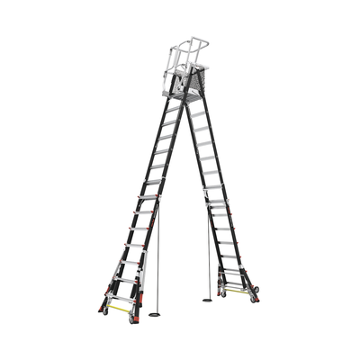 LITTLE GIANT LADDER SYSTEMS - Escalera de Fibra de Vidrio  con Jaula de 8'-14' (2.44 - 4.27 m). Con Ajuste en Ruedas (RATCHET™ Leveler) (SKU:18515-817).