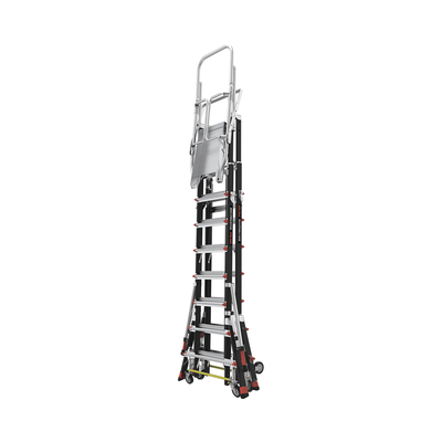 LITTLE GIANT LADDER SYSTEMS - Escalera de Fibra de Vidrio  con Jaula de 8'-14' (2.44 - 4.27 m). Con Ajuste en Ruedas (RATCHET™ Leveler) (SKU:18515-817).