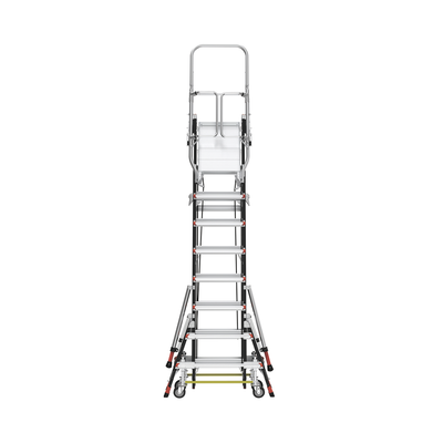 LITTLE GIANT LADDER SYSTEMS - Escalera de Fibra de Vidrio  con Jaula de 8'-14' (2.44 - 4.27 m). Con Ajuste en Ruedas (RATCHET™ Leveler) (SKU:18515-817).