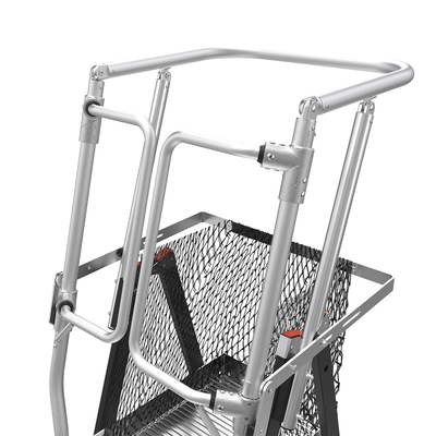 LITTLE GIANT LADDER SYSTEMS - Escalera de Fibra de Vidrio  con Jaula de 8'-14' (2.44 - 4.27 m). Con Ajuste en Ruedas (RATCHET™ Leveler) (SKU:18515-817).