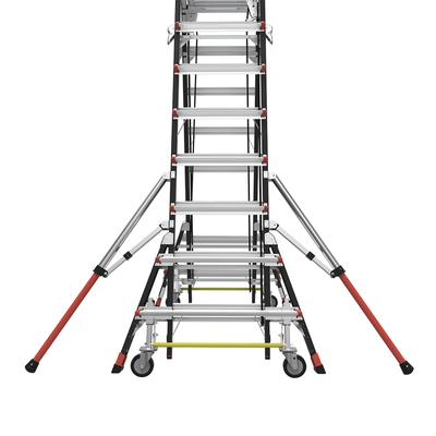 LITTLE GIANT LADDER SYSTEMS - Escalera de Fibra de Vidrio  con Jaula de 8'-14' (2.44 - 4.27 m). Con Ajuste en Ruedas (RATCHET™ Leveler) (SKU:18515-817).