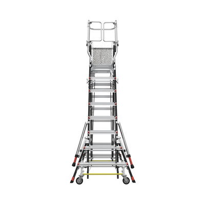 LITTLE GIANT LADDER SYSTEMS - Escalera de Fibra de Vidrio  con Jaula de 8'-14' (2.44 - 4.27 m). Con Ajuste en Ruedas (RATCHET™ Leveler) (SKU:18515-817).