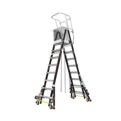 LITTLE GIANT LADDER SYSTEMS - Escalera de Fibra de Vidrio  con Jaula de 8'-14' (2.44 - 4.27 m). Con Ajuste en Ruedas (RATCHET™ Leveler) (SKU:18515-817).