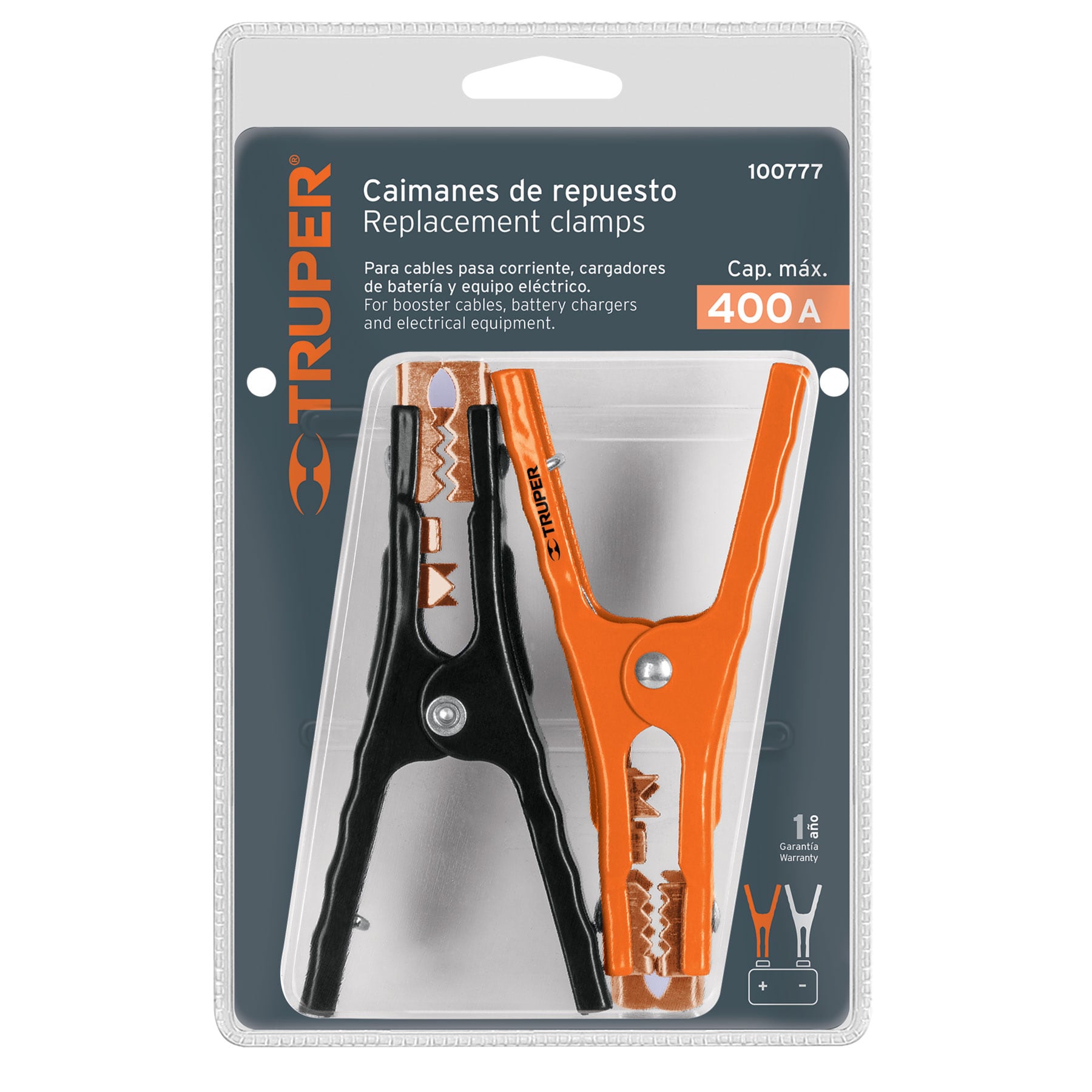 Blister con 2 caimanes para cables pasa corriente, Truper