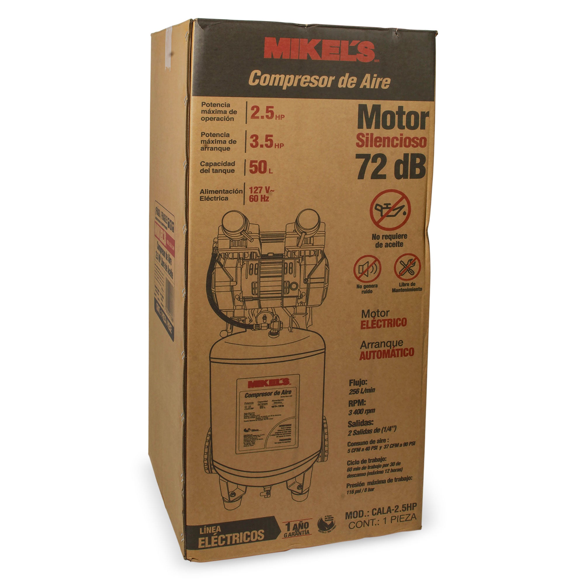 Compresor de aire 2.5 HP (50 lts) LIBRE DE ACEITE