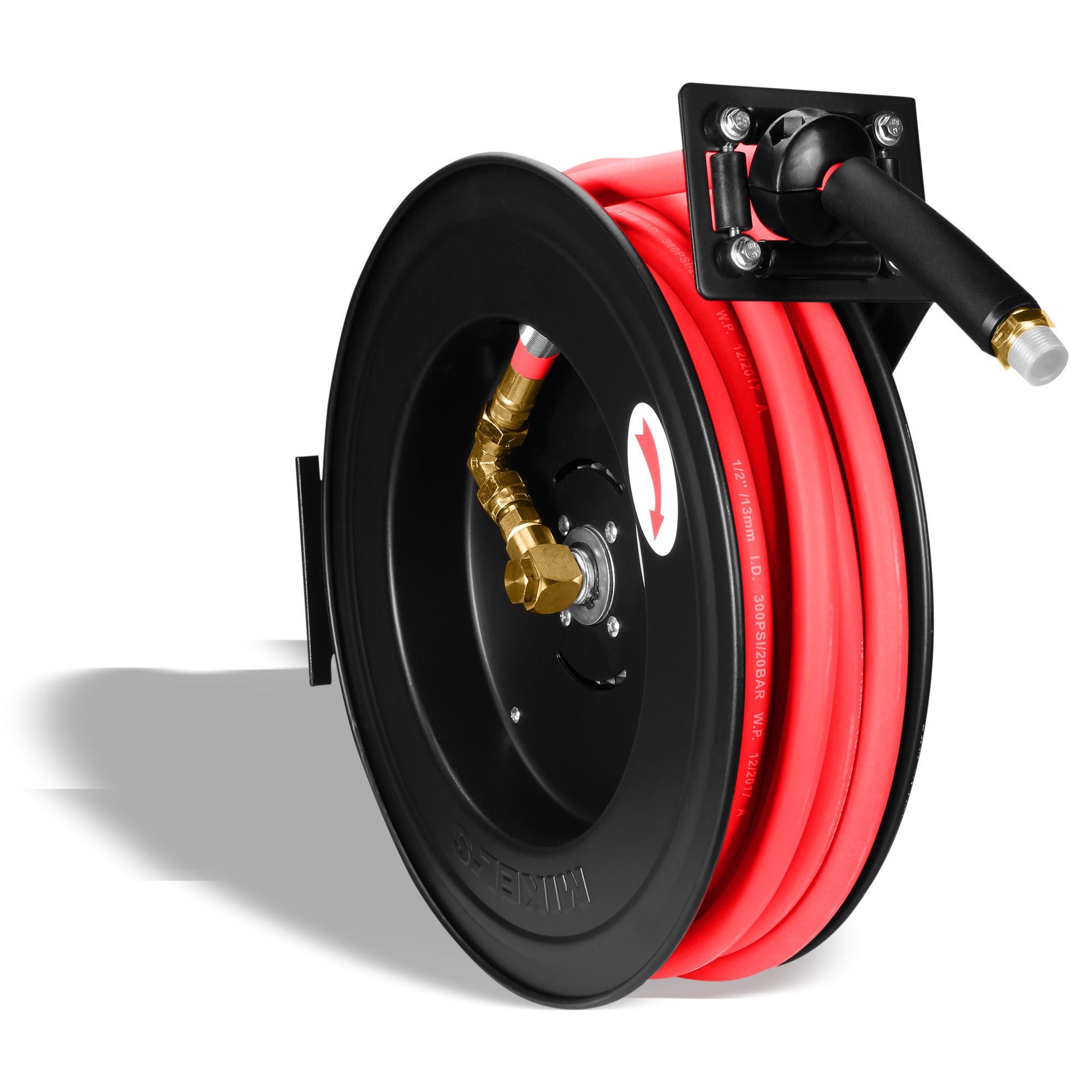 Carrete de acero con manguera, 1/2”  sistema retráctil (15 mts)