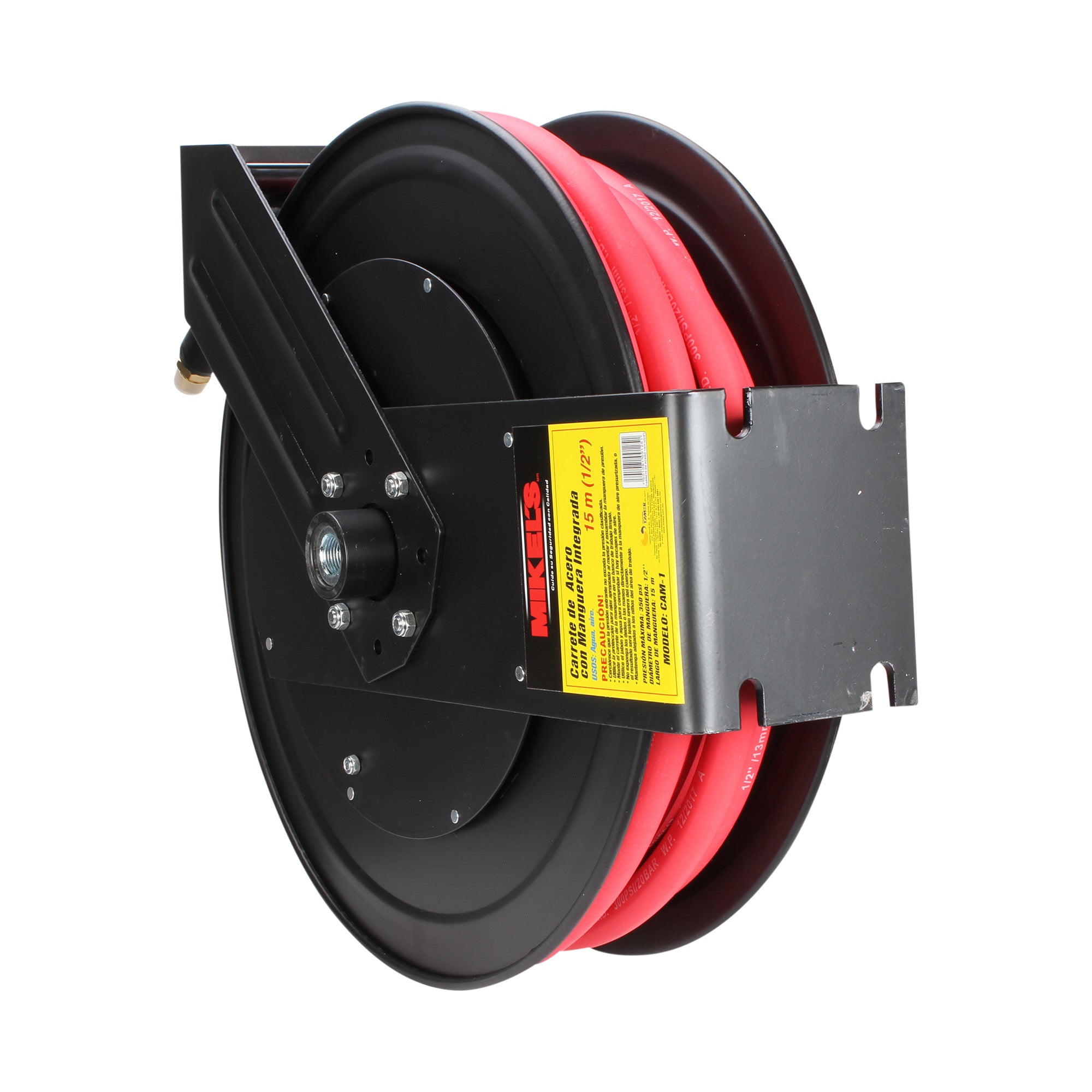 Carrete de acero con manguera, 1/2”  sistema retráctil (15 mts)
