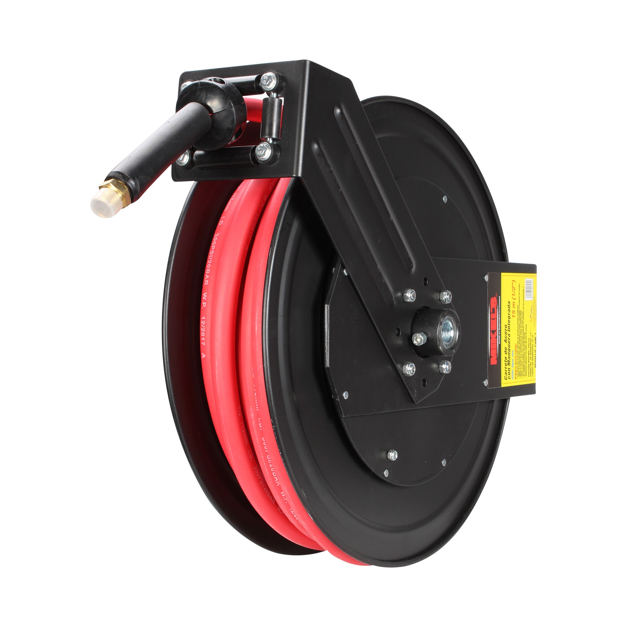 Carrete de acero con manguera, 1/2”  sistema retráctil (15 mts)