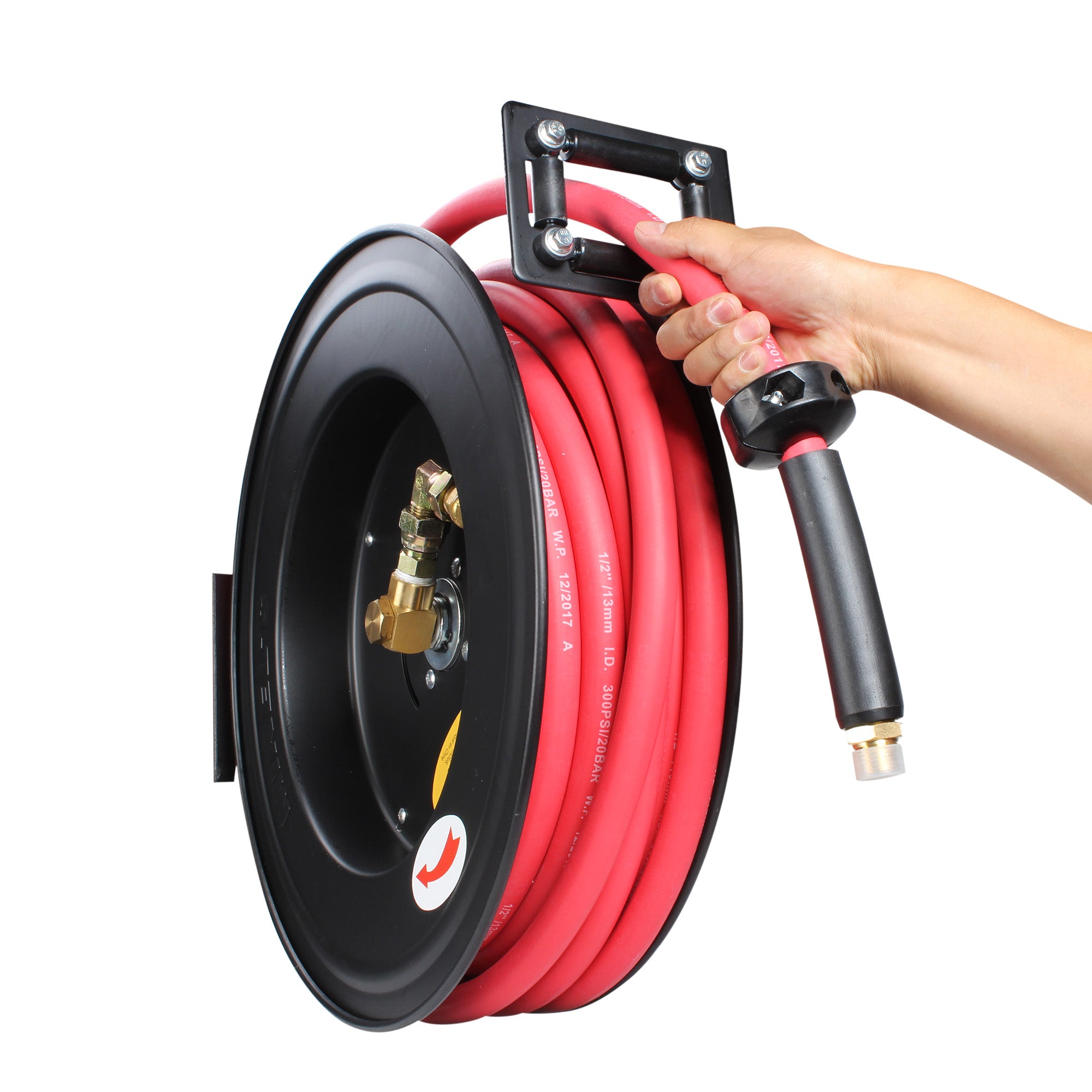 Carrete de acero con manguera, 1/2”  sistema retráctil (15 mts)
