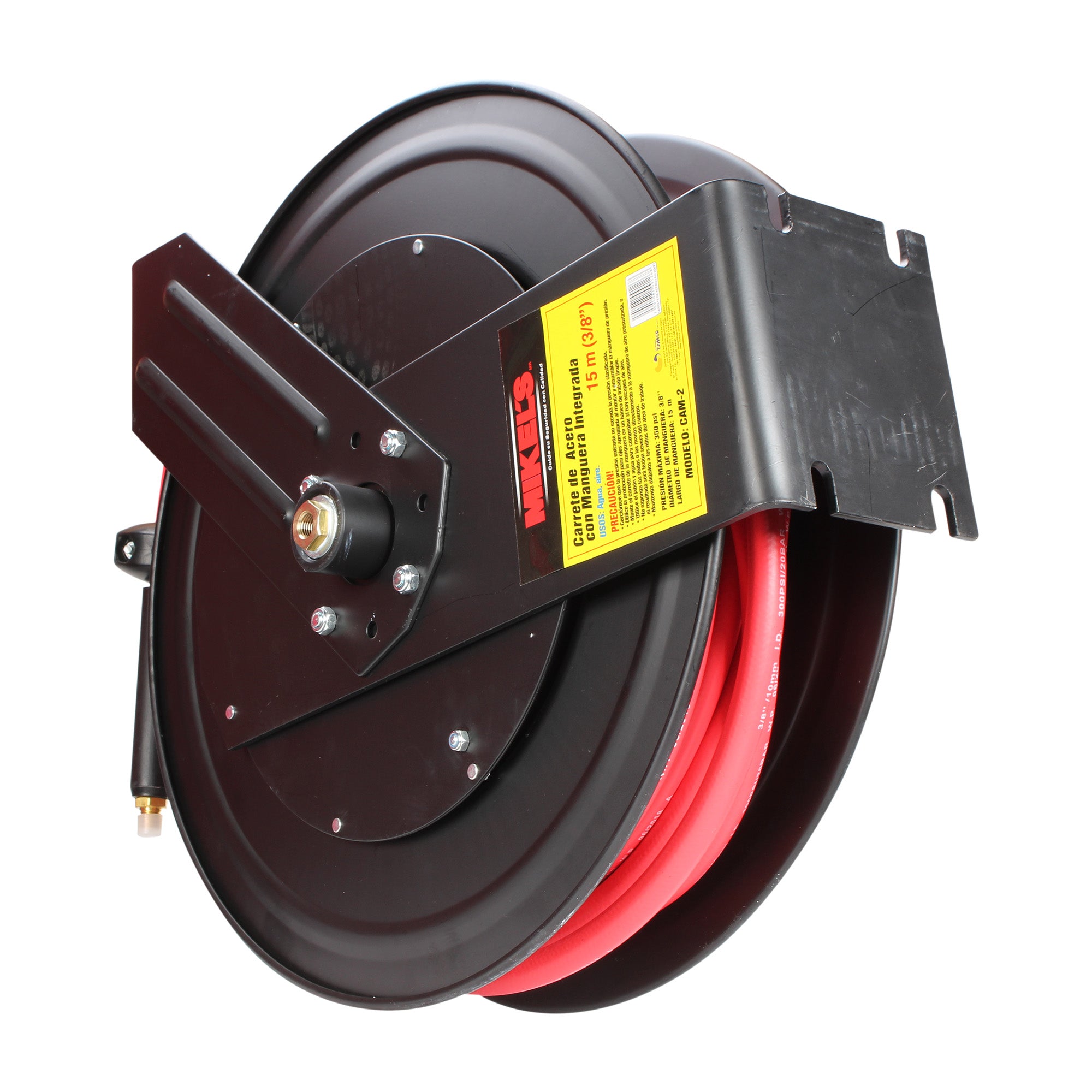 Carrete de acero con manguera, 3/8” sistema retráctil (15 mts)