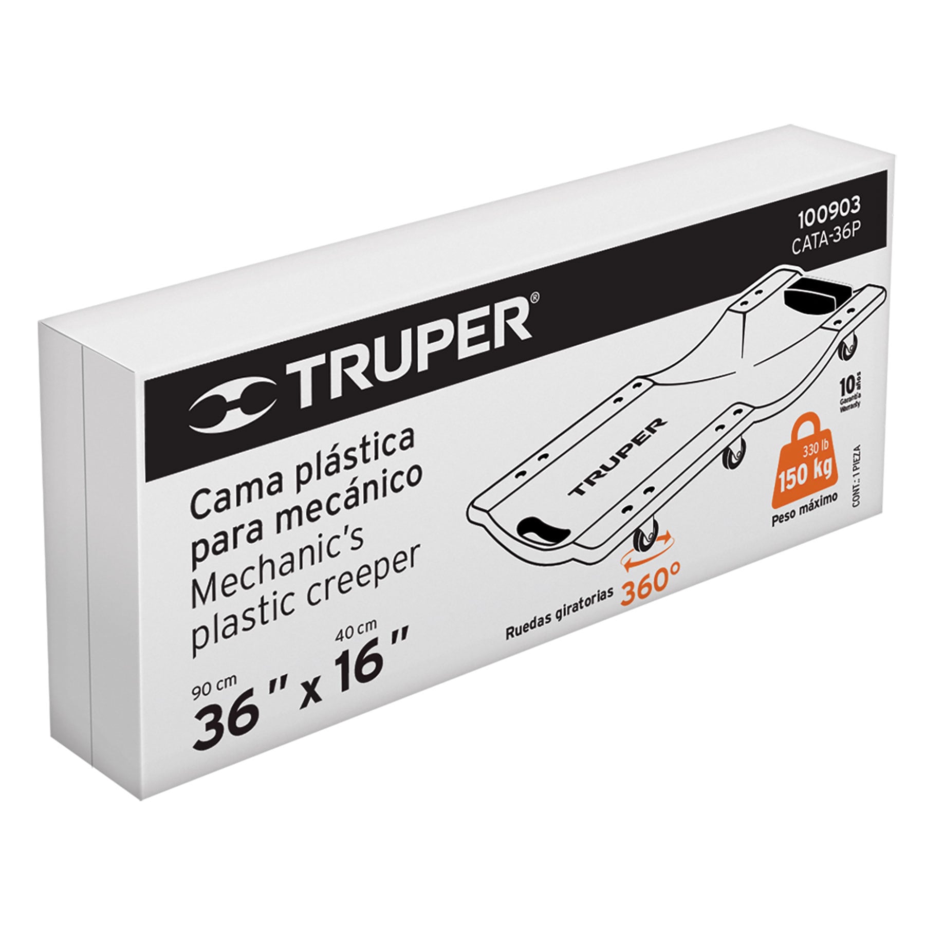 Cama de plastico 36' para mecanico, Truper