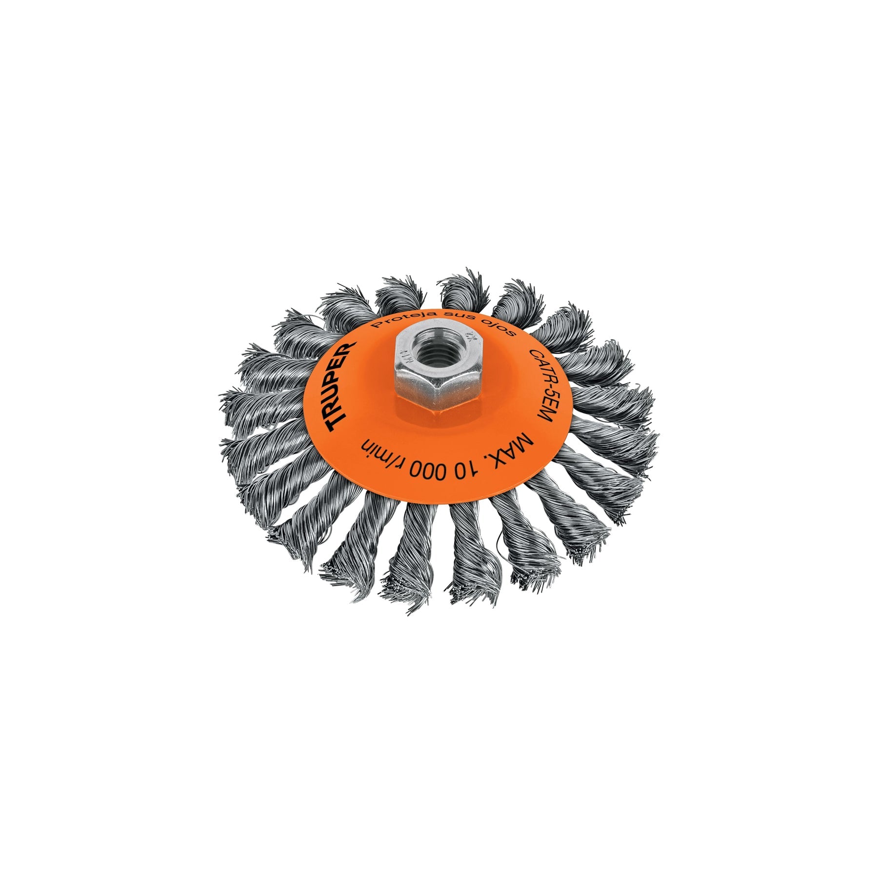 Carda tipo cónico 5' alambre trenzado, eje M14, Truper