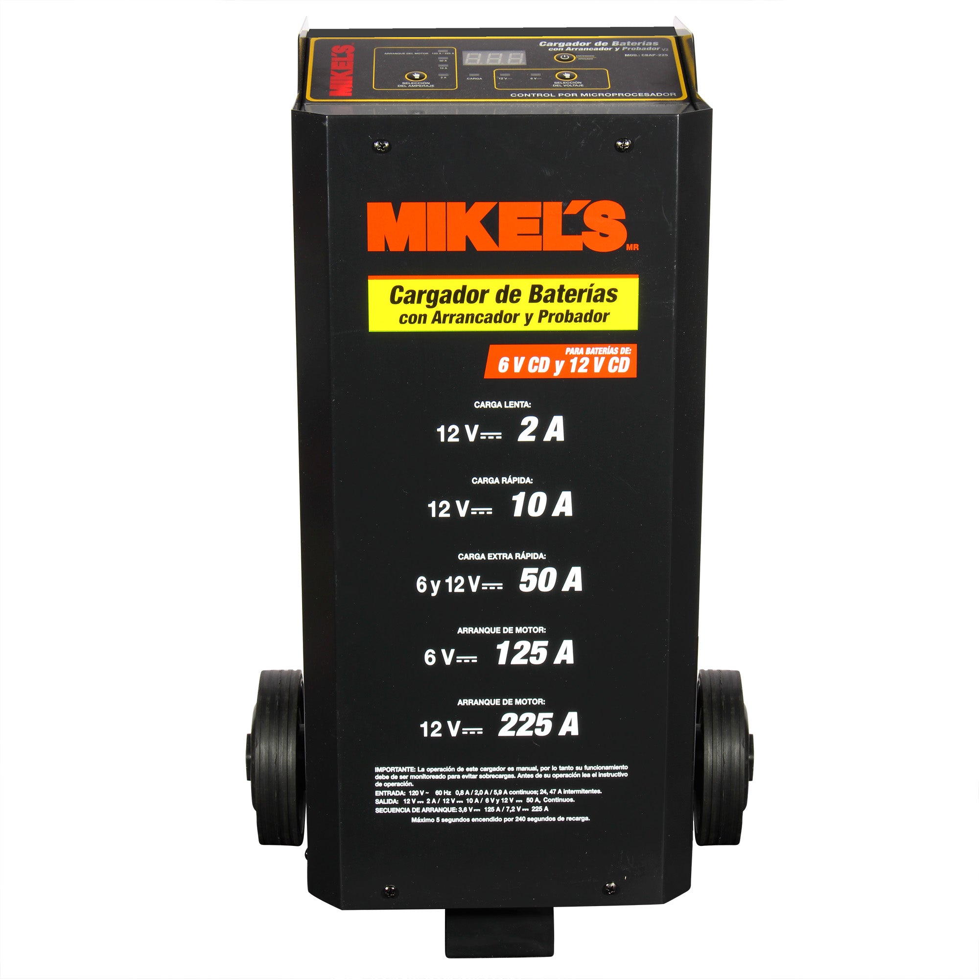 Cargador baterías con arrancador y amperímetro (2/10/50/125/225 amp)
