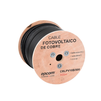 EPCOM POWERLINE - Carrete de 500 Metros / Cable Fotovoltaico Negro / 6mm² (10AWG) / Material COBRE /  2000 Vcc