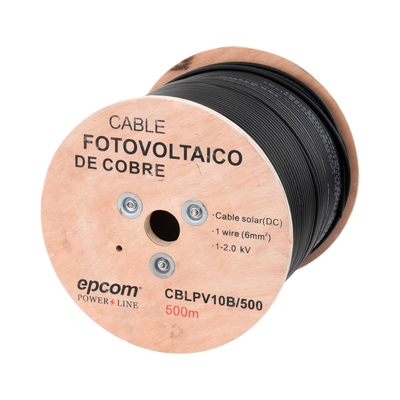 EPCOM POWERLINE - Carrete de 500 Metros / Cable Fotovoltaico Negro / 6mm² (10AWG) / Material COBRE /  2000 Vcc