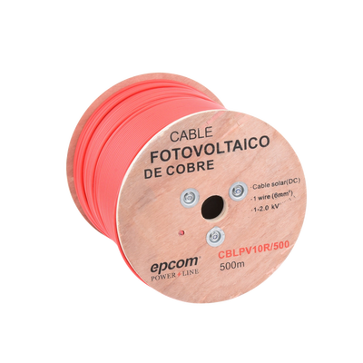 EPCOM POWERLINE - Carrete de 500 Metros / Cable Fotovoltaico Rojo  / Material COBRE / 6mm² (10AWG) / 2000 Vcc