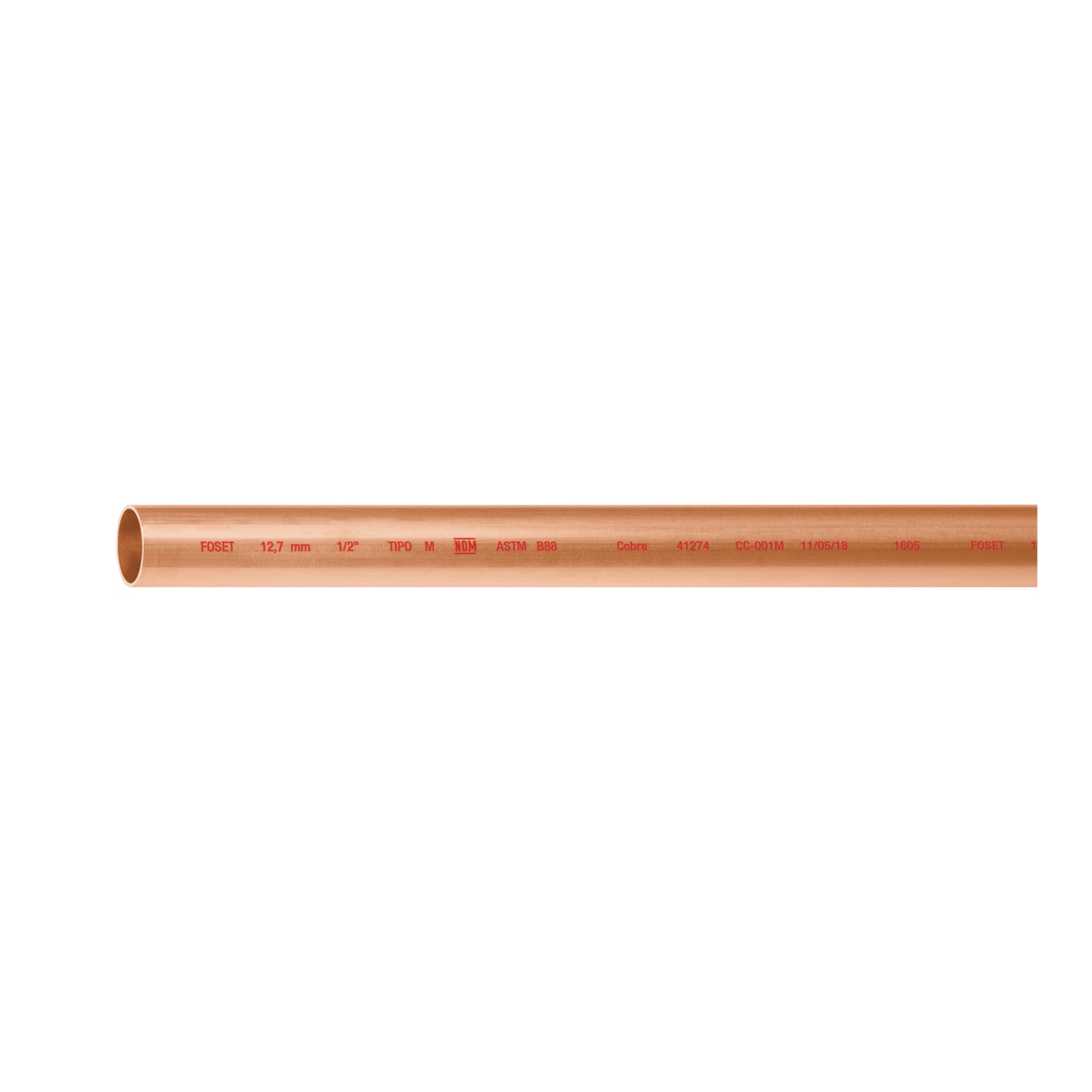 Tubo de 1/2' de cobre tipo 'M', de 3m, 0.9kg, FOSET