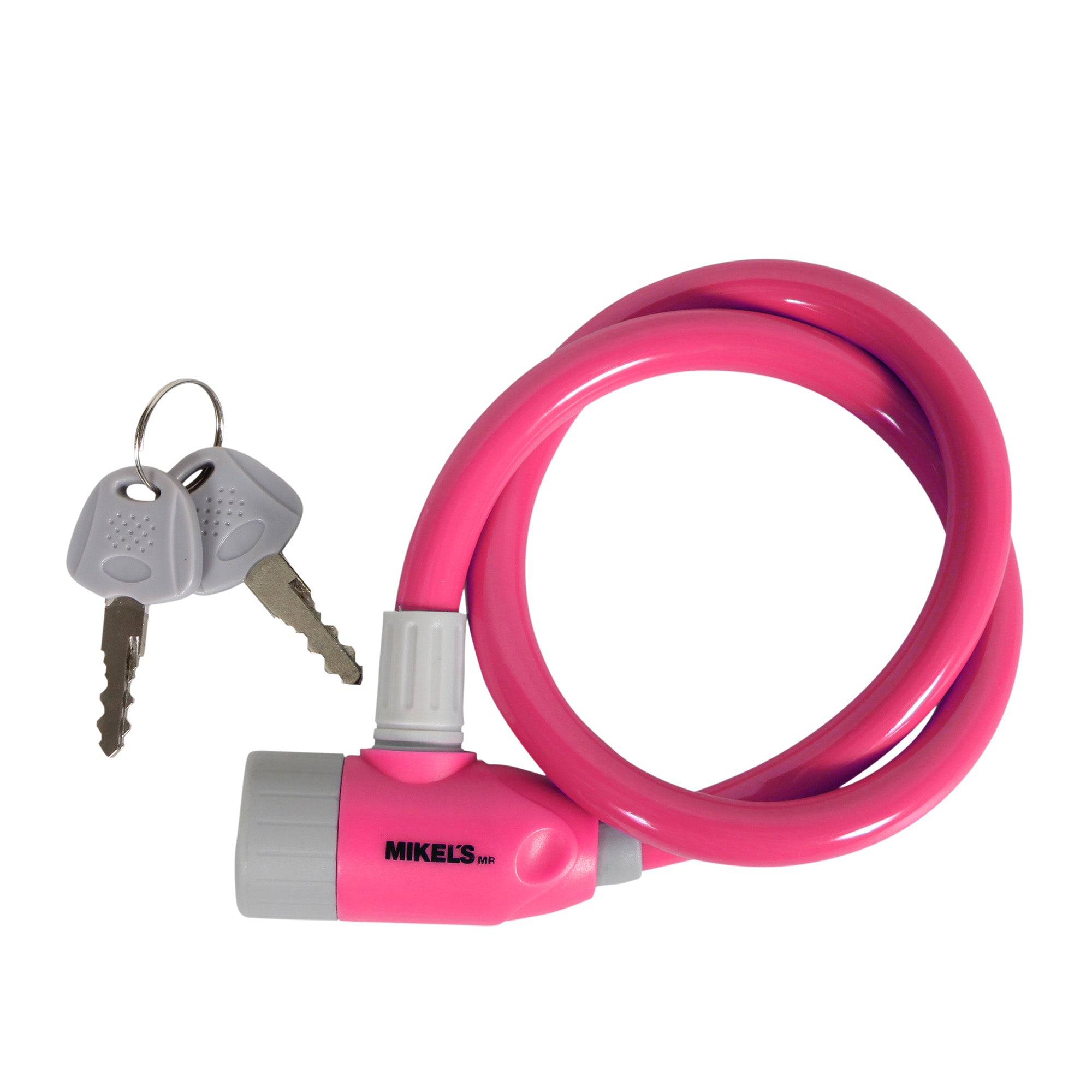 Cable candado con llaves, color rosa (65 cms)