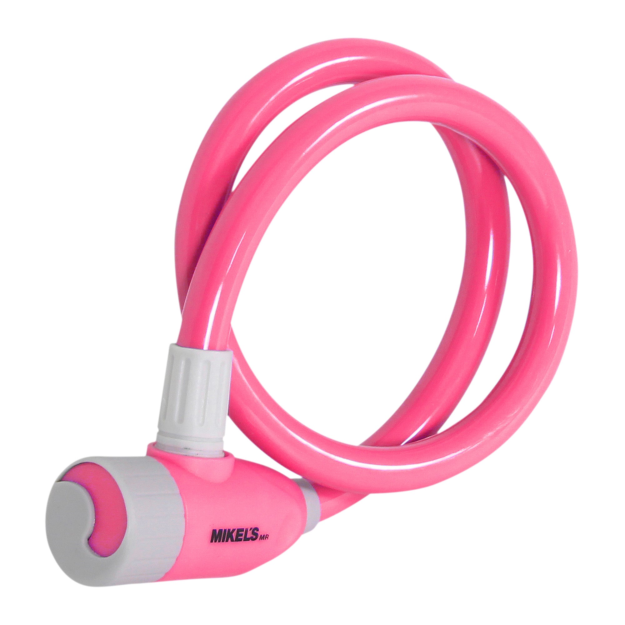 Cable candado con llaves, color rosa (65 cms)