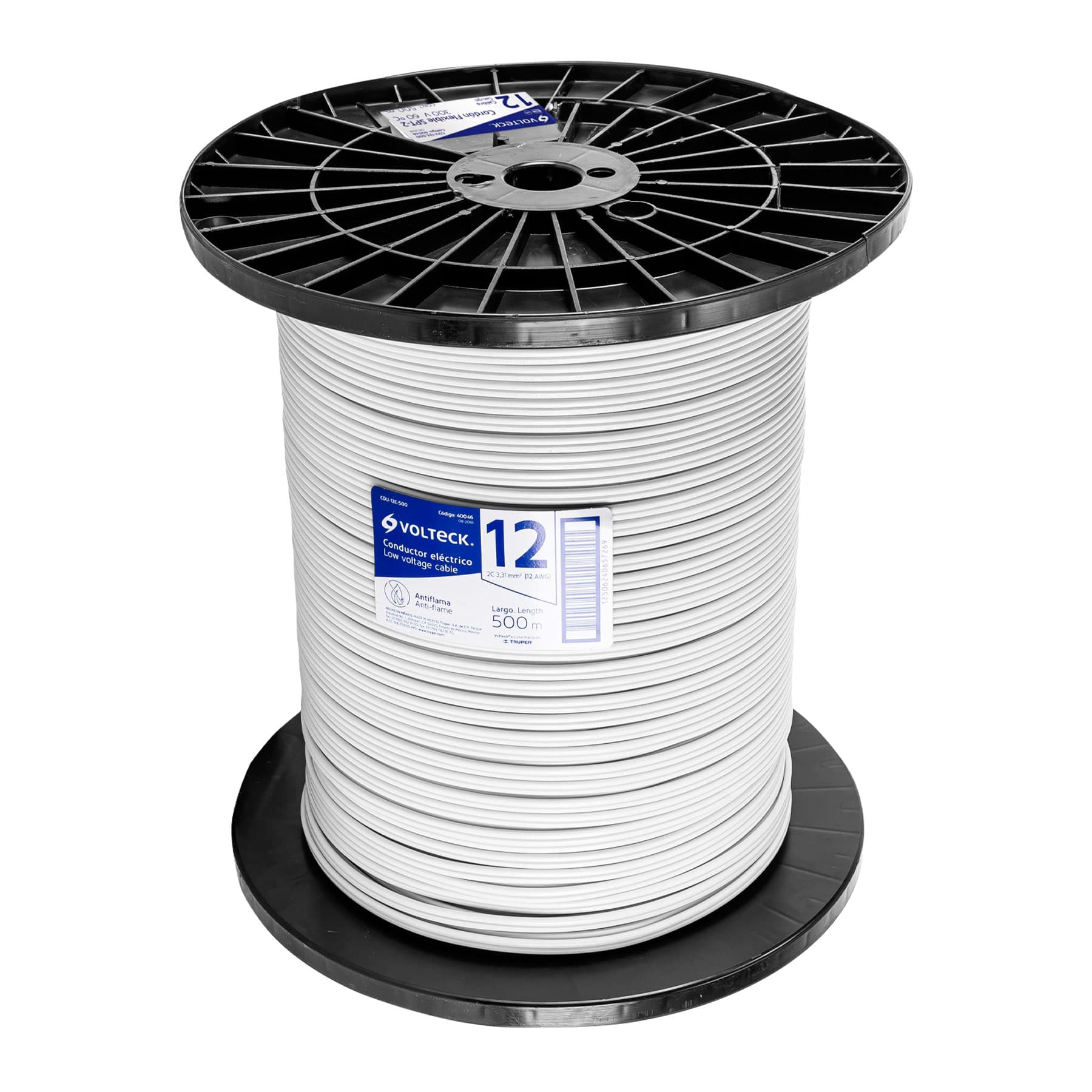 Metro de cordon duplex 12 AWG, carrete 500 m, Volteck