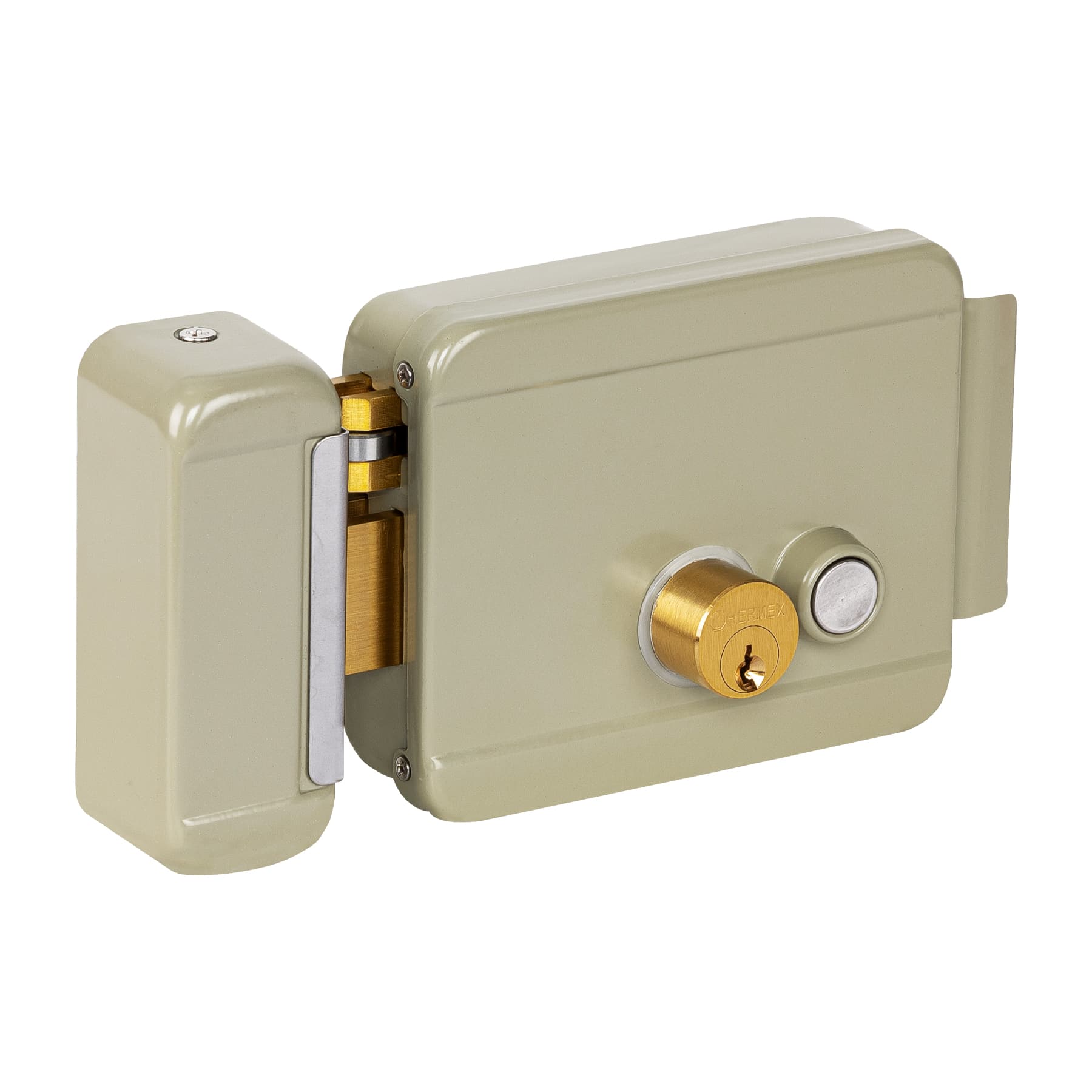Cerradura electromecanica con boton, izquierda, HERMEX