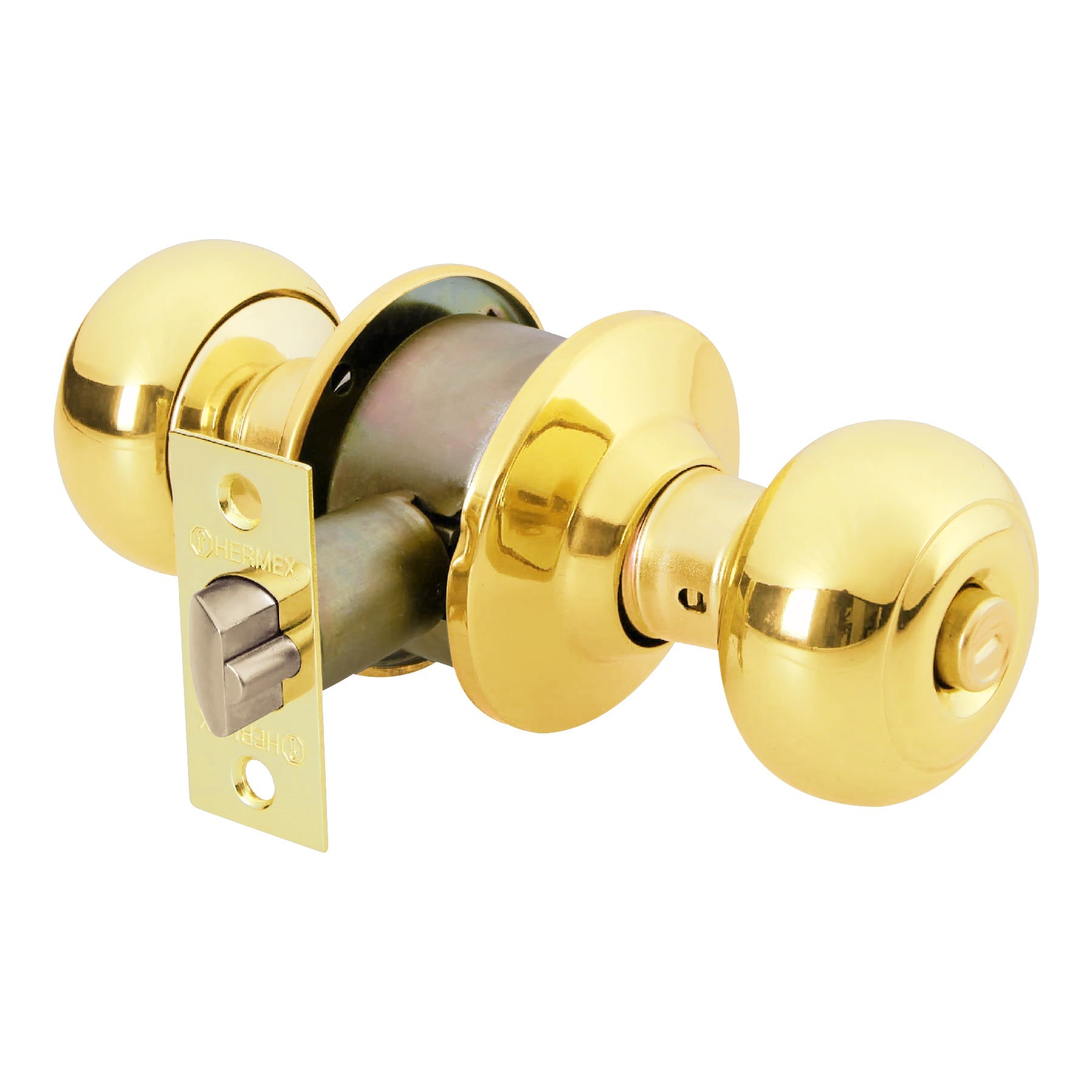 Cerradura tipo oval para recamara, laton brillante, HERMEX